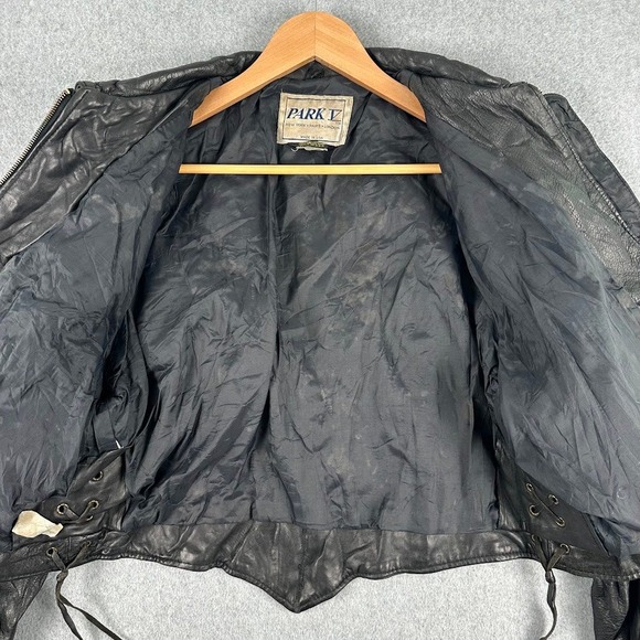 Vintage PARK V Leather Jacket Fringe Western Black Women Made in USA Biker Moto - Picture 3 of 13